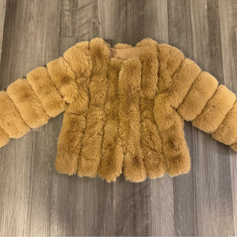 Kids Faux Fur Jacket - Tan
